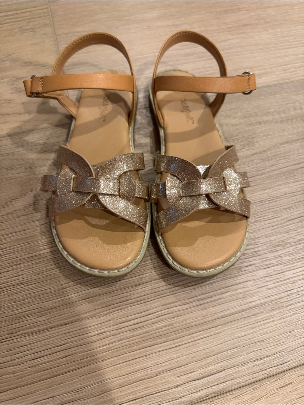 Cat & Jack Tan Glitter Braided Strap Sandals